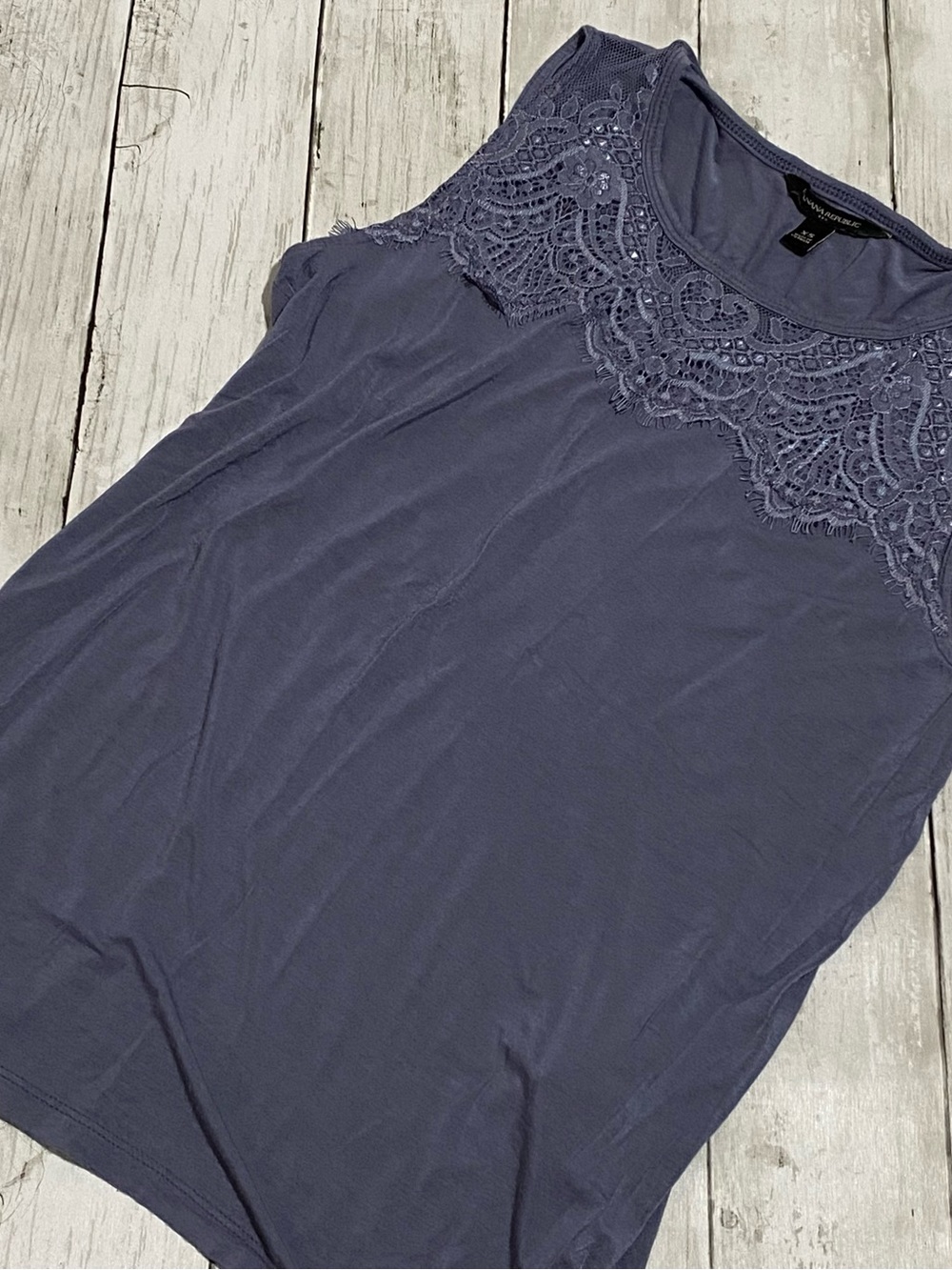 Banana Republic Lace Yoke Sleeveless Tank Top - Indigo Blue